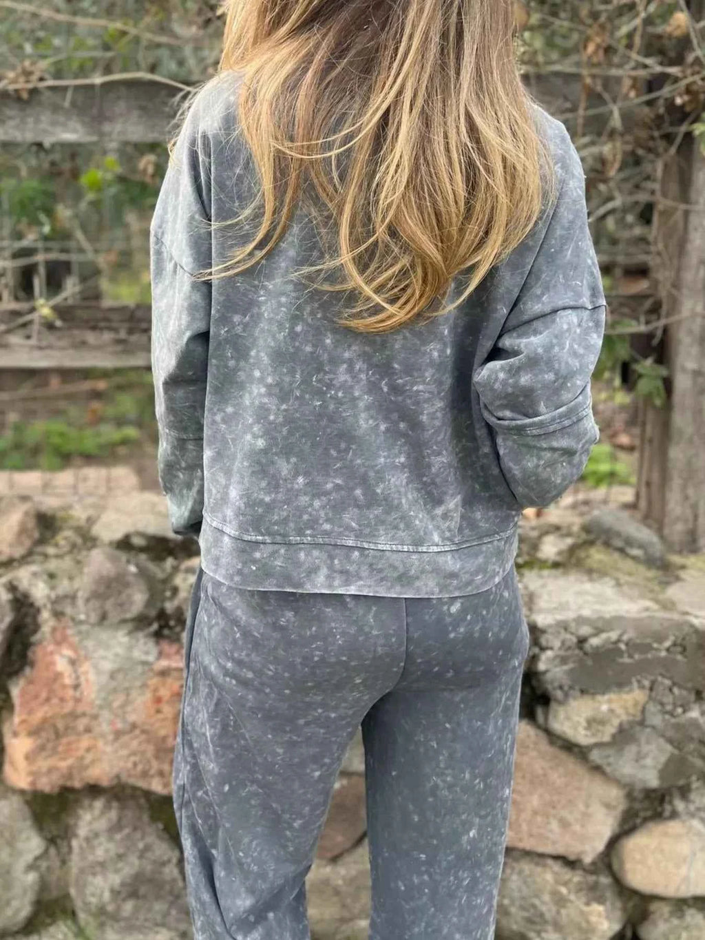 Full Size Washed Round Neck Top and Drawstring Pants Set Plus Size - Velvet Stardust Co.