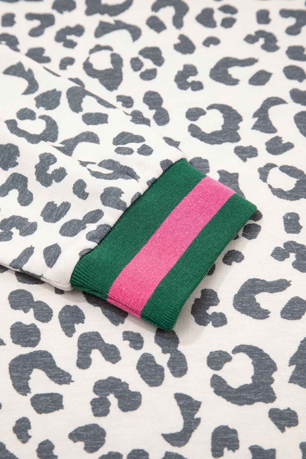 Gray Leopard Contrast Trim Long Sleeve Pullover and Pants Set - Velvet Stardust Co.