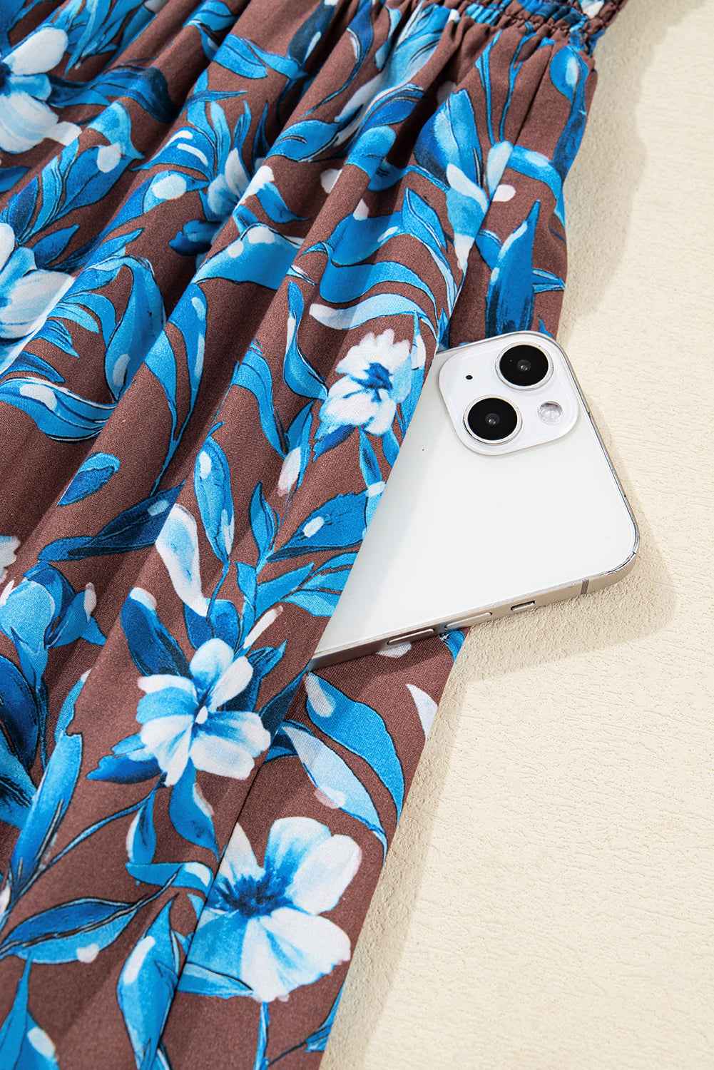 Blue Smocked Bodice High Waist Ruffled Sleeve Floral Dress - Velvet Stardust Co.