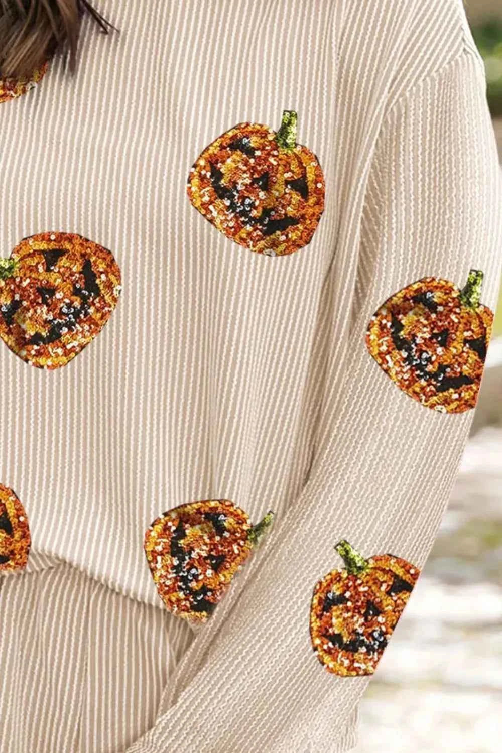 Sequin Pumpkin Round Neck Top and Shorts Set - Velvet Stardust Co.