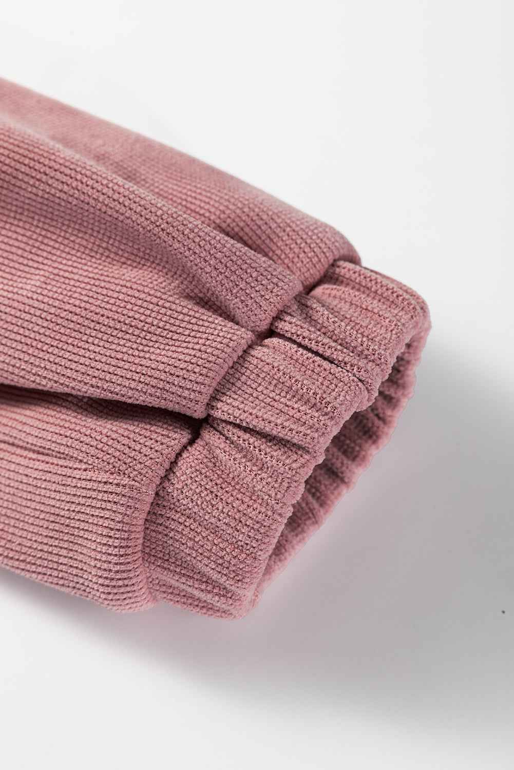 Fushia Textured Knit Drop Shoulder Pullover Drawstring Shorts Set