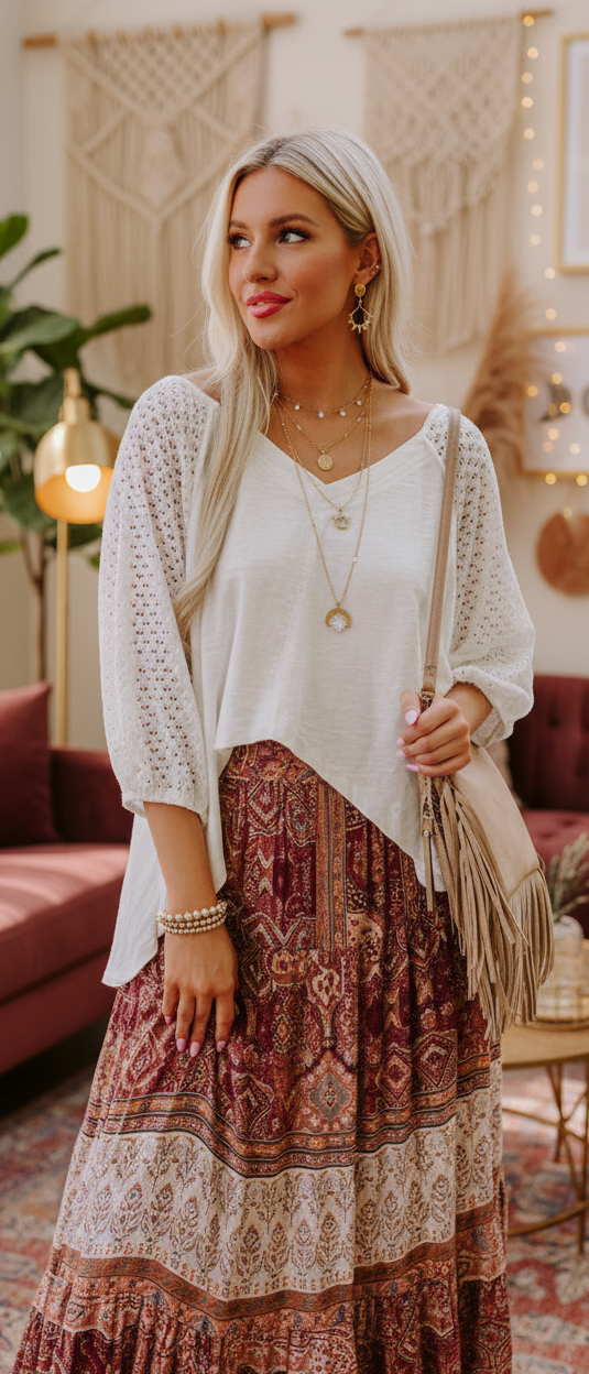 White Eyelet Patchwork High Low Hem V Neck Oversized Top - Velvet Stardust Co.