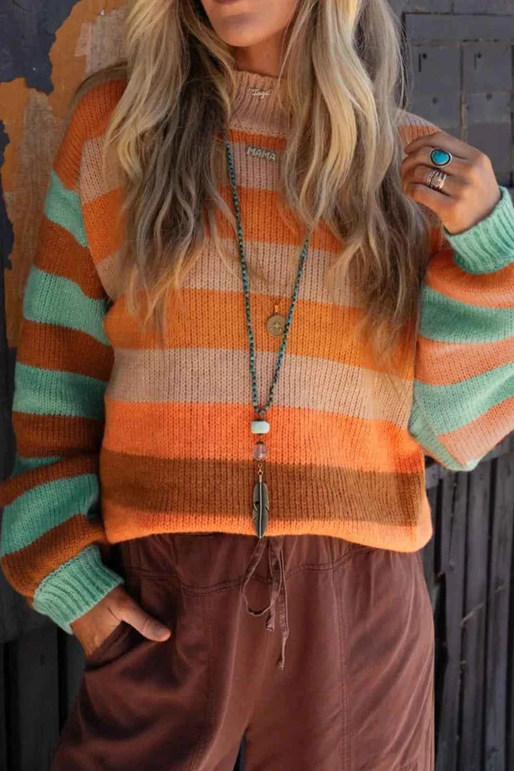 Striped Rainbow Long Sleeve Sweater - Velvet Stardust Co.