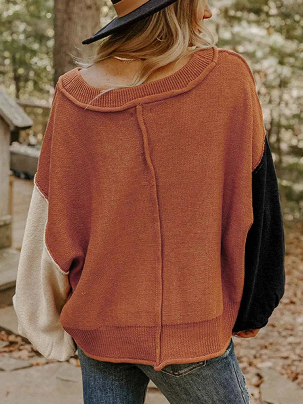 Ribbed Hem Long Sleeve Sweater - Velvet Stardust Co.