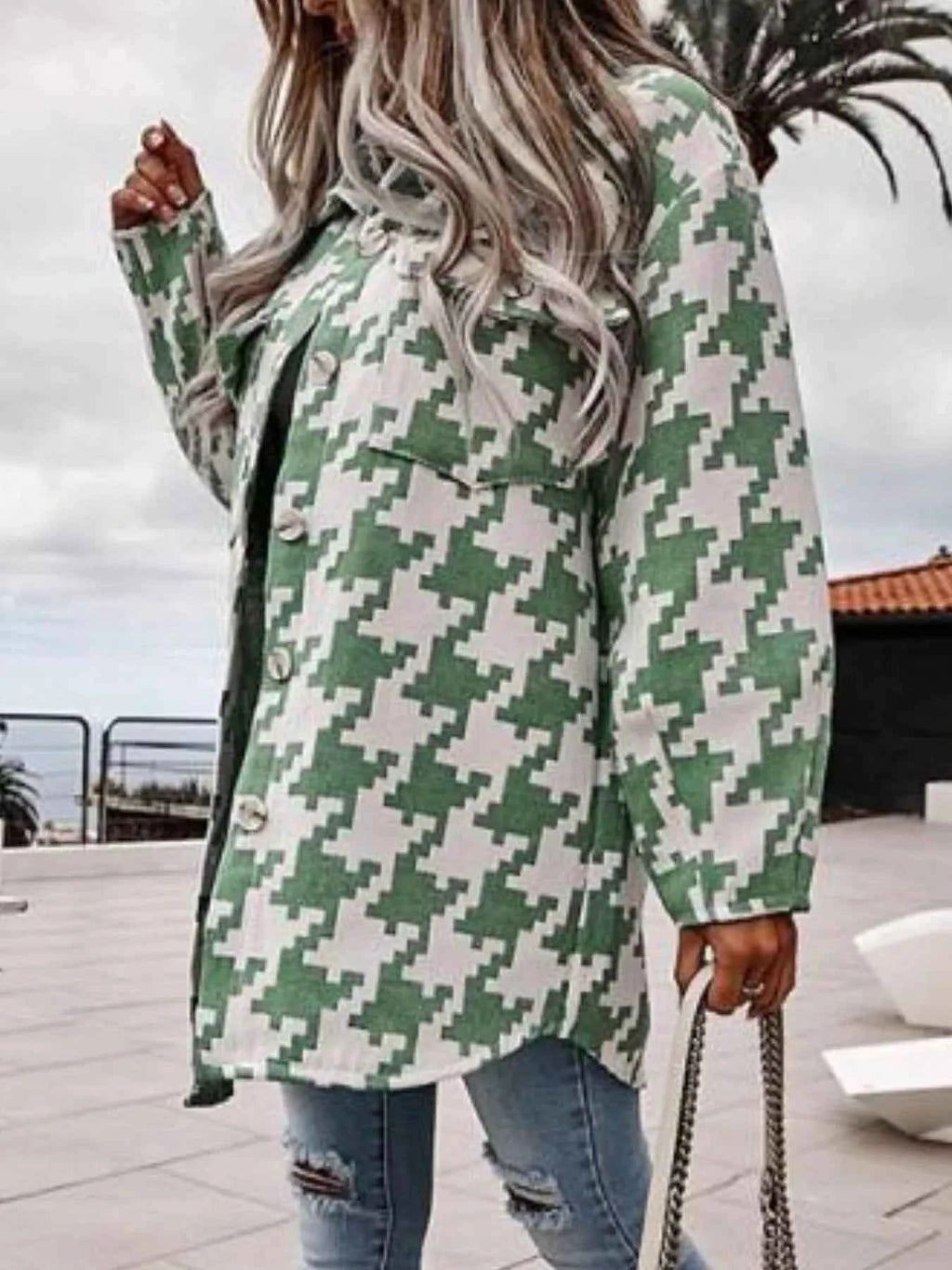 Houndstooth Button Up Long Sleeve Outerwear – Velvet Stardust Co. - Velvet Stardust Co.