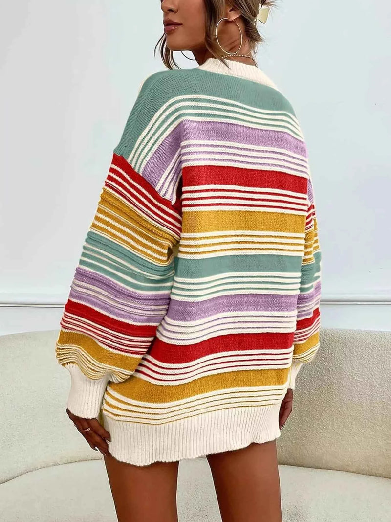 Rainbow Striped Drop Shoulder Oversized Sweater