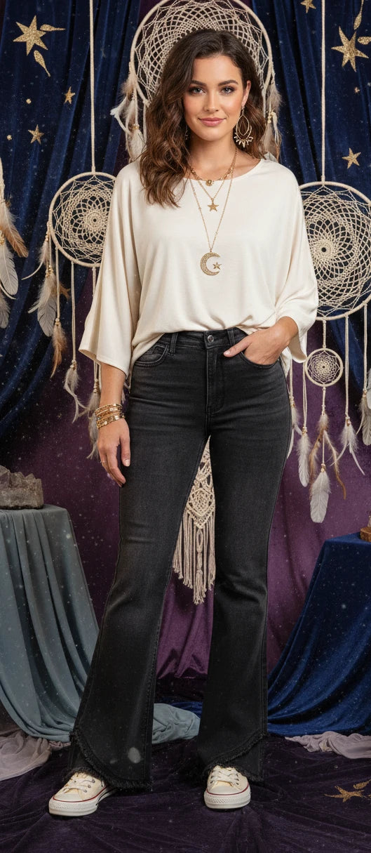 Judy Blue Full Size High Waist Flare W/ Mock Fray Tulip Hem Plus Size - Velvet Stardust Co. - Velvet Stardust Co.