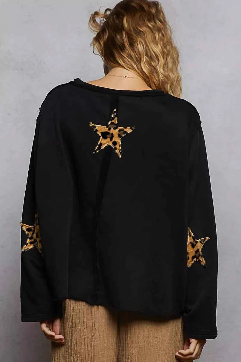 POL Round Neck Long Sleeve French Terry Sweatshirt with USA Letter Animal Patch