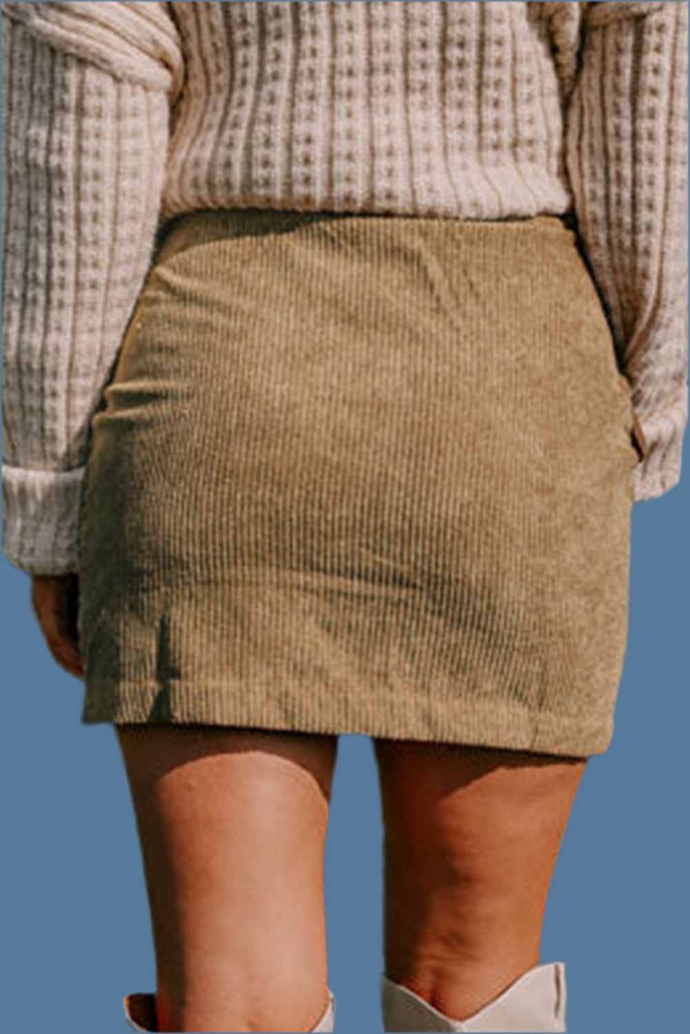 Camel Corduroy Buttoned Front Faux Pockets Mini Skirt - Velvet Stardust Co.