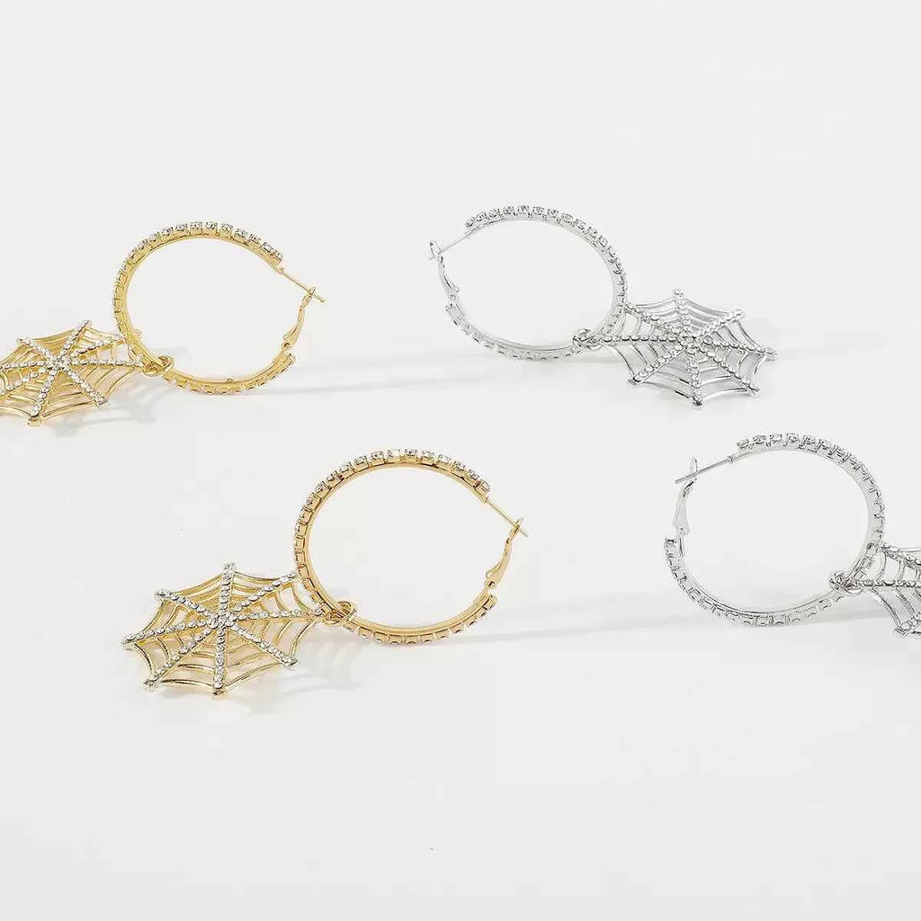 Halloween Spider Web Dangle Hoop Earrings - Velvet Stardust Co.