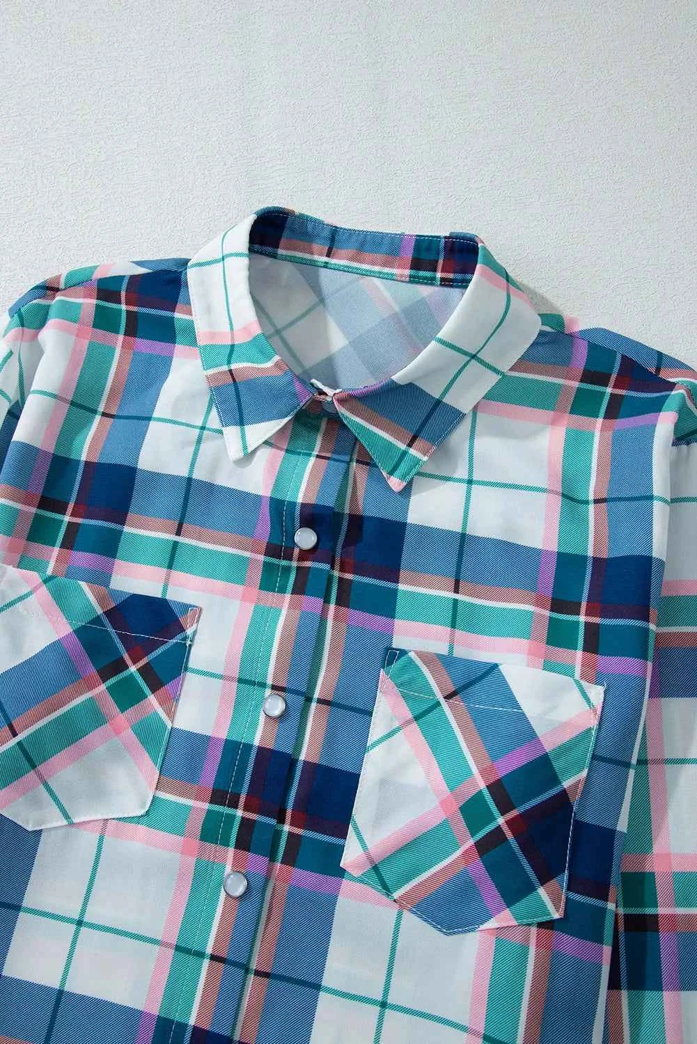 Plaid Snap Down Long Sleeve Top and Shorts Lounge Set - Velvet Stardust Co.