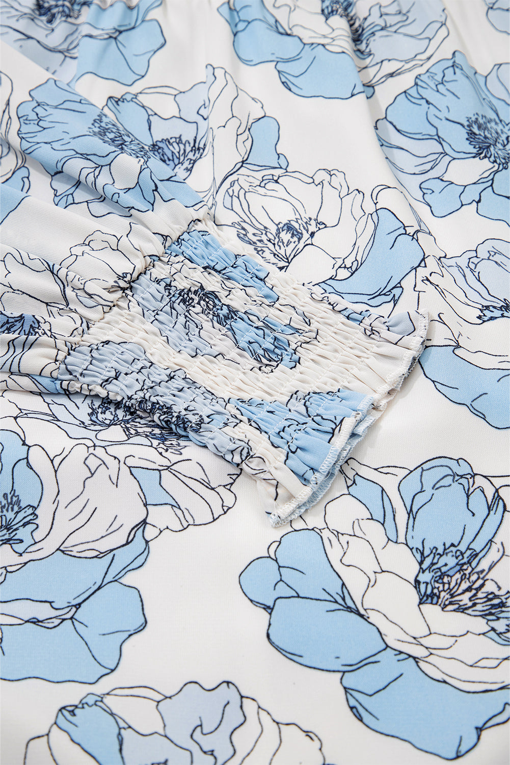 Sky Blue Floral Print Tie Neck Long Sleeve Flowy Mini Dress - Velvet Stardust Co.