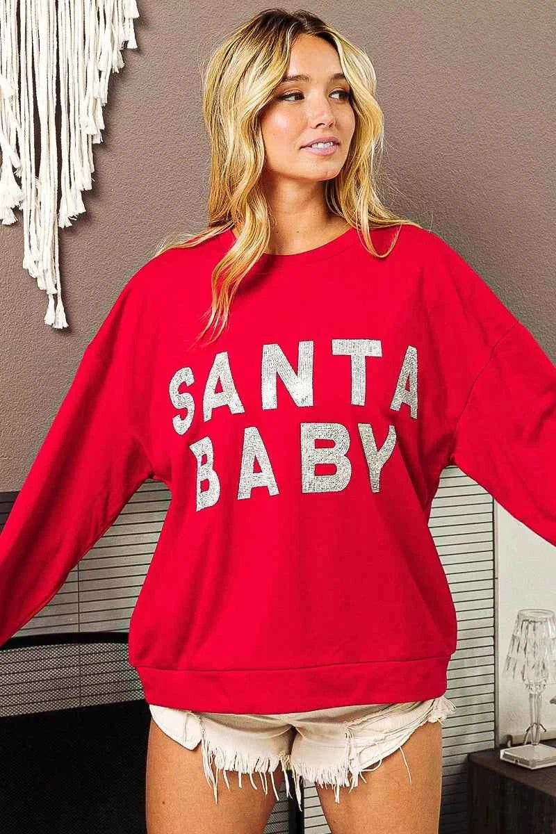 BiBi Santa Baby Lettering Christmas Sweatshirt - Velvet Stardust Co.