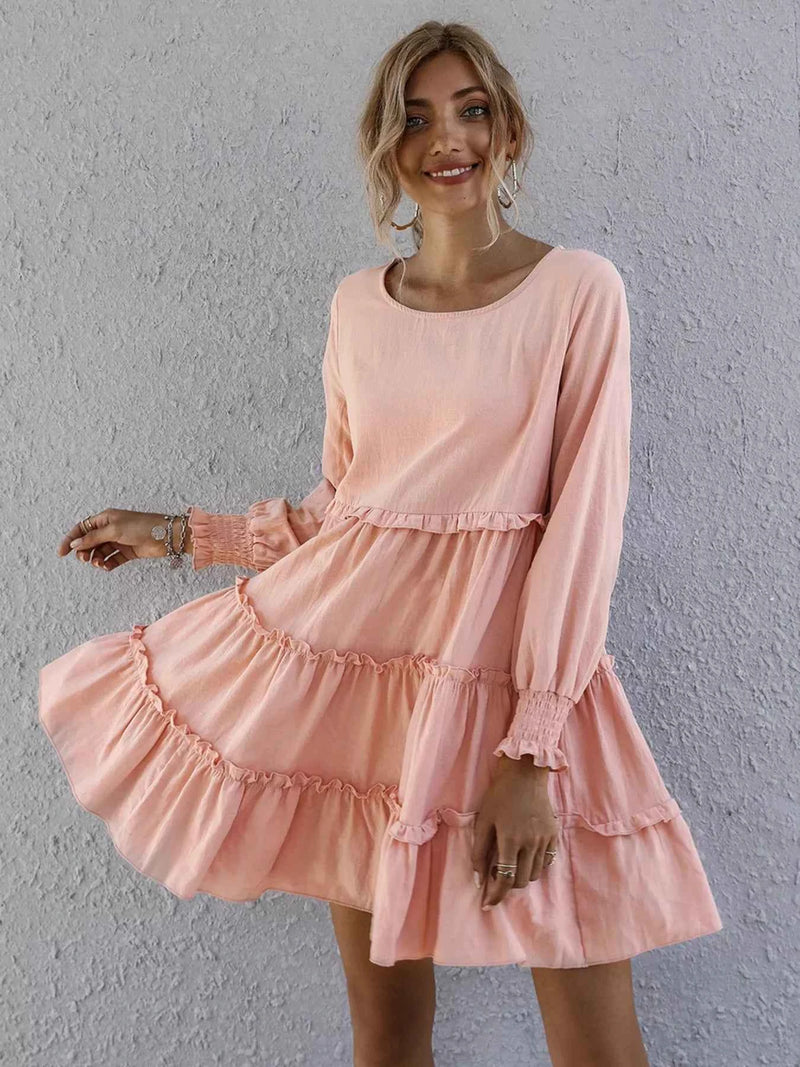 Ruffle Tiered Long Sleeve Mini Dress