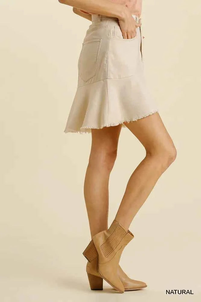 Umgee Linen Blend 5 Pockets High Low Skirt with Frayed Hem - Velvet Stardust Co.