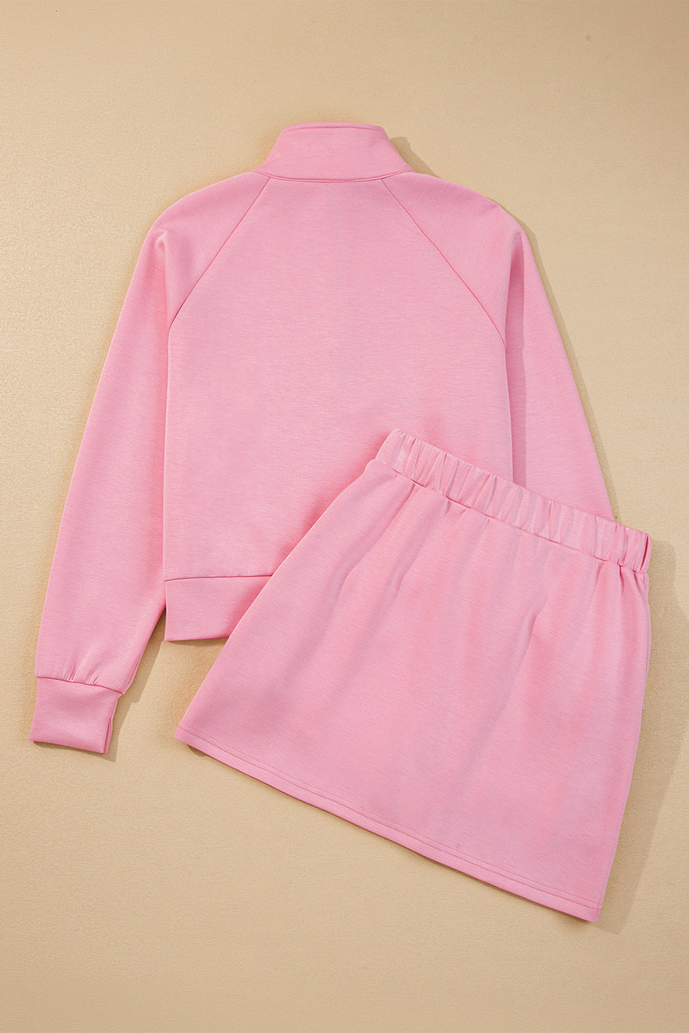 Pink Half Zip Sporty Pullover Mini Skirt 2pcs Outfit - Velvet Stardust Co.