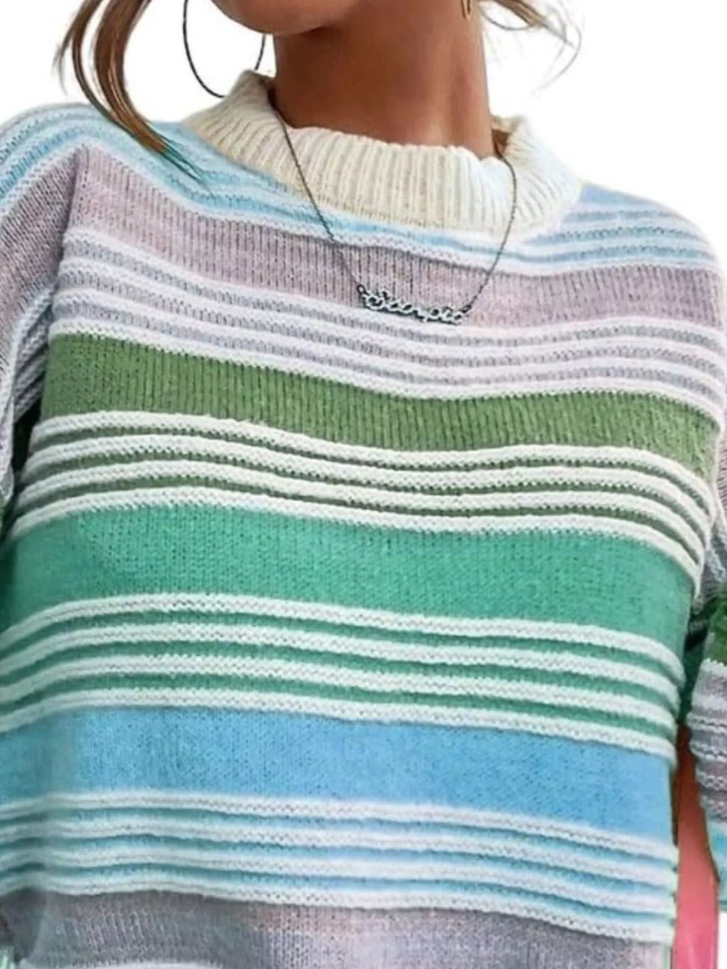 Rainbow Striped Drop Shoulder Oversized Sweater - Velvet Stardust Co.