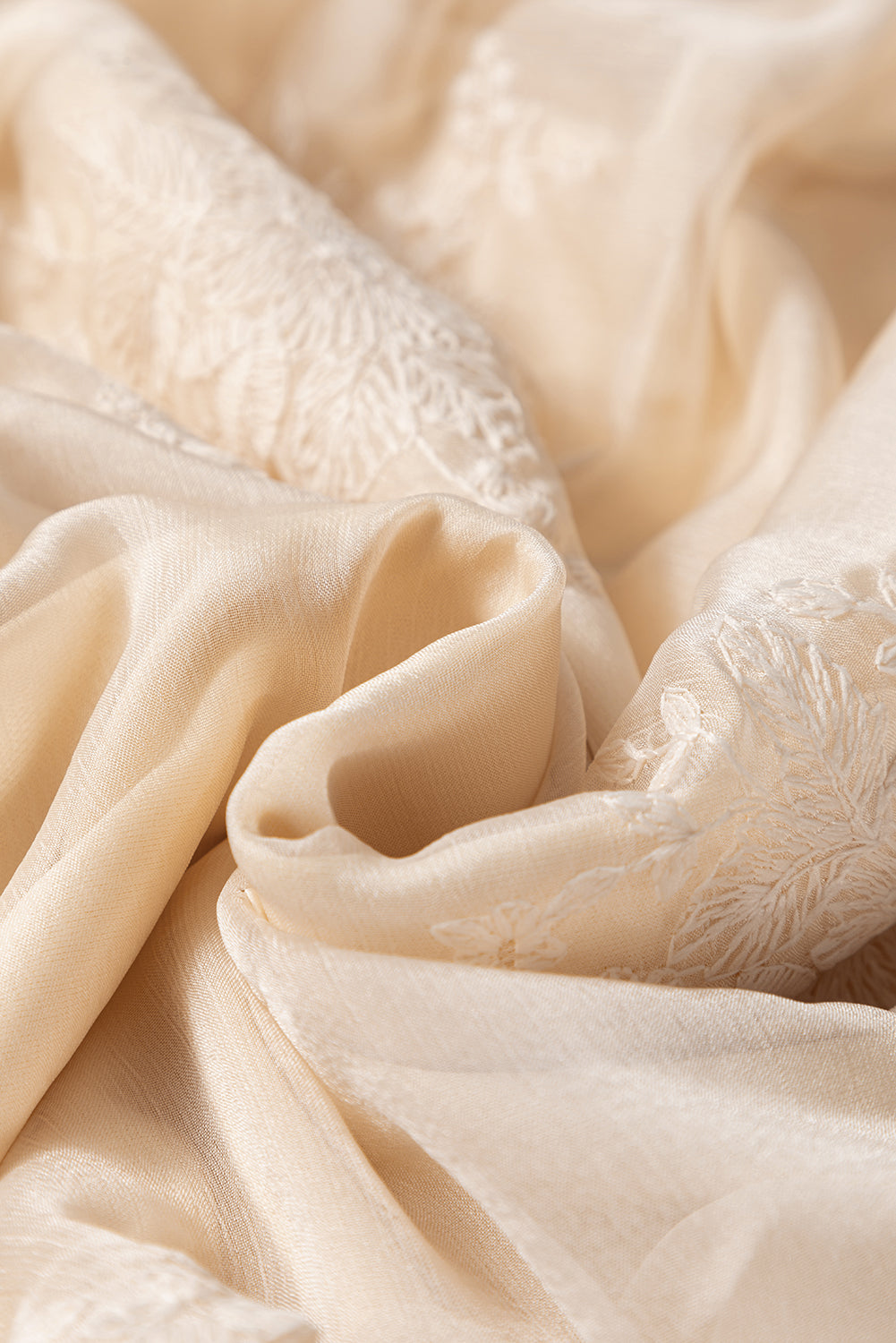 Oatmeal Embroidered Mesh Overlay Flowy Long Skirt - Velvet Stardust Co.