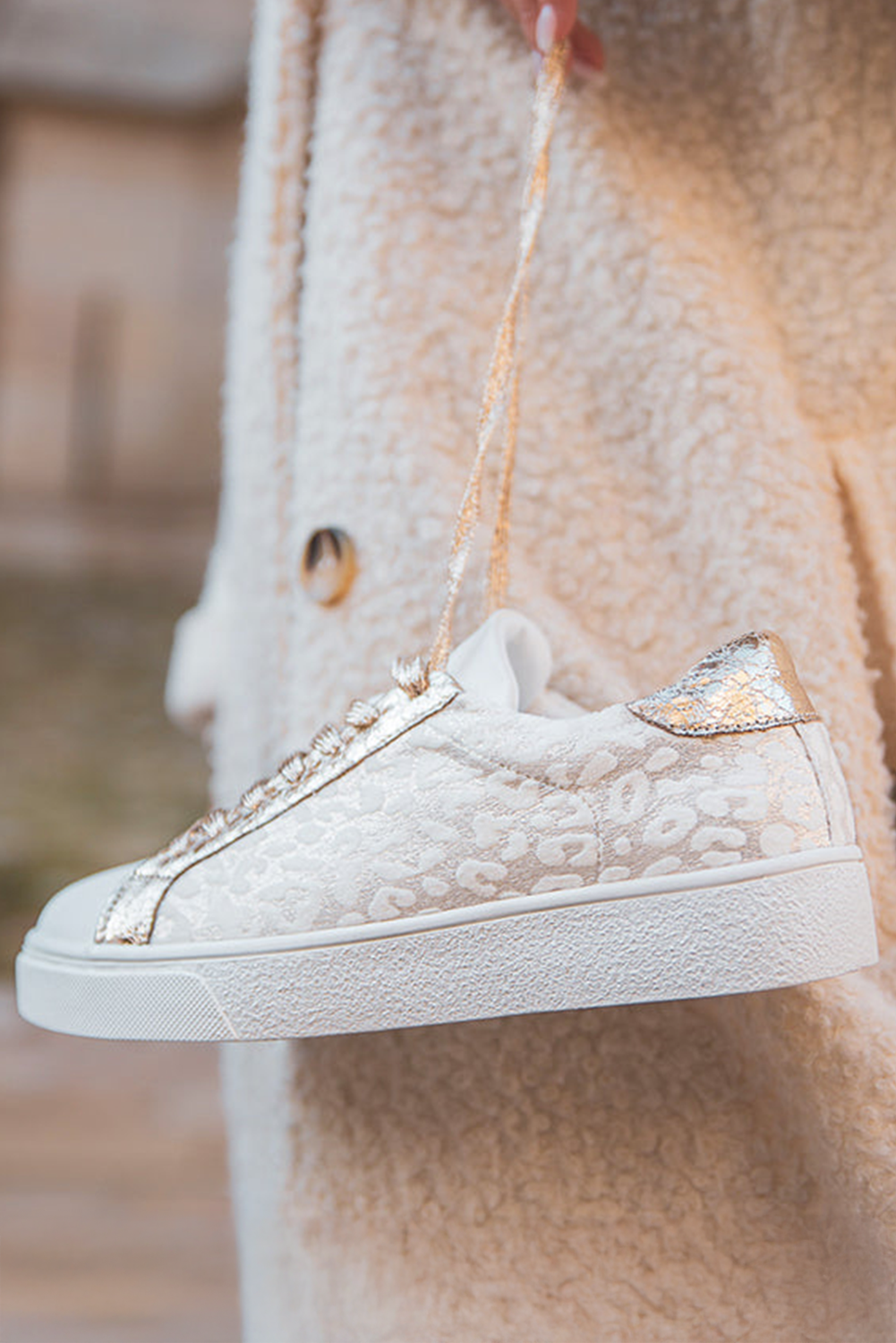 White Leopard Print Lace Up Sneaker - Velvet Stardust Co.