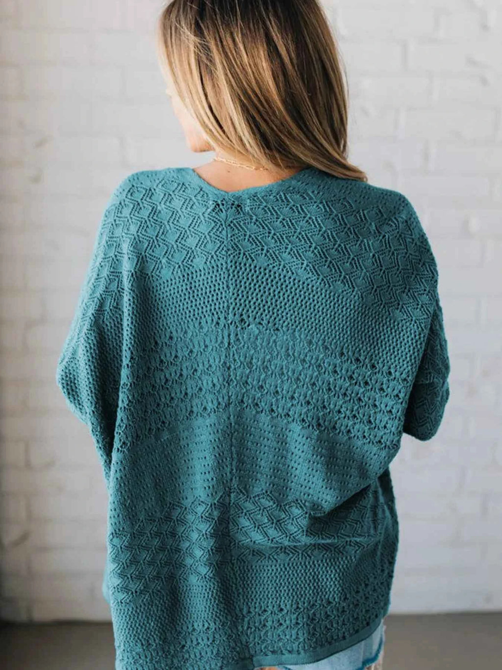 Open Front Knitted Cardigan with Eyelet Details - Velvet Stardust Co.