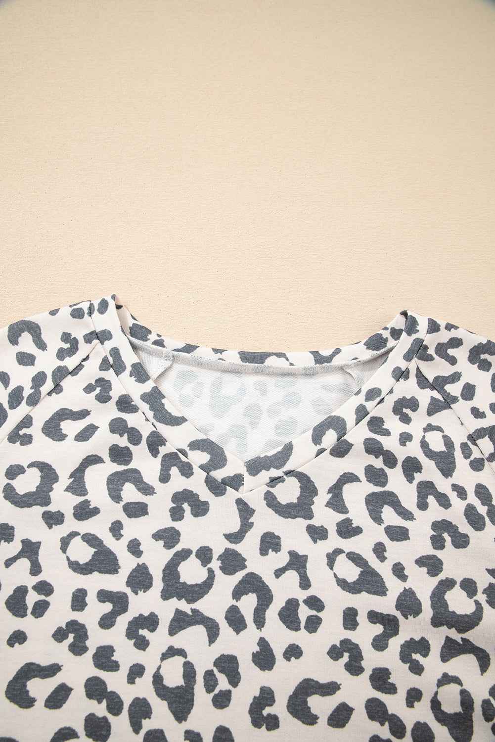 Gray Leopard Contrast Trim Long Sleeve Pullover and Pants Set - Velvet Stardust Co.