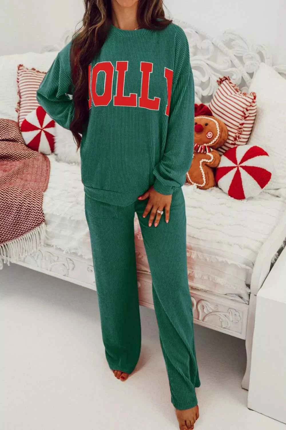 Jolly Christmas Top and Drawstring Pants Set - Velvet Stardust Co.