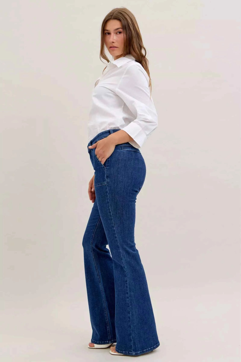 Judy Blue High Waist Flare Jeans with Front Patch Pockets - Velvet Stardust Co.