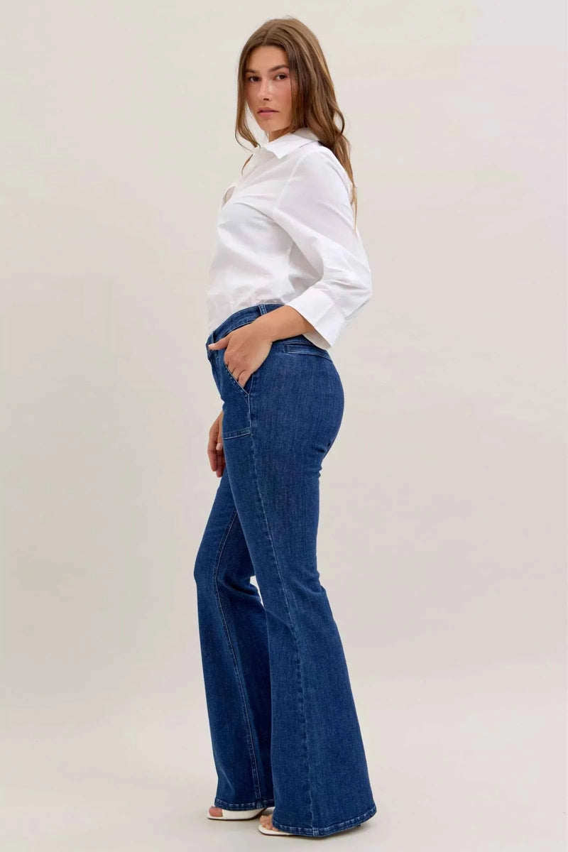 Judy Blue High Waist Flare Jeans with Front Patch Pockets