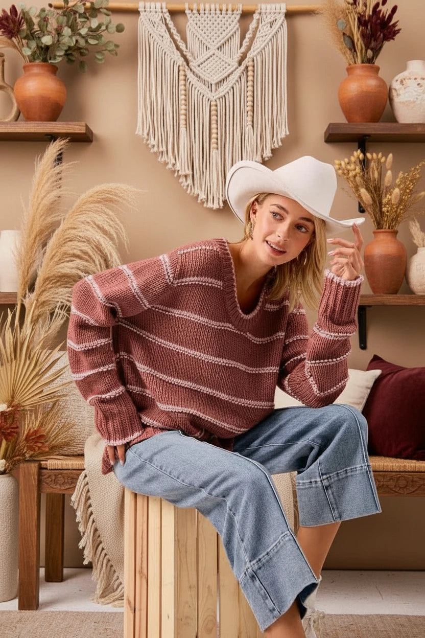 BiBi Striped Long Sleeve Sweater – Velvet Stardust Co - Velvet Stardust Co.