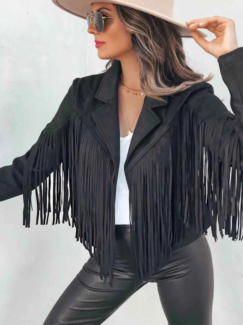 Fringe Open Front Cropped Jacket