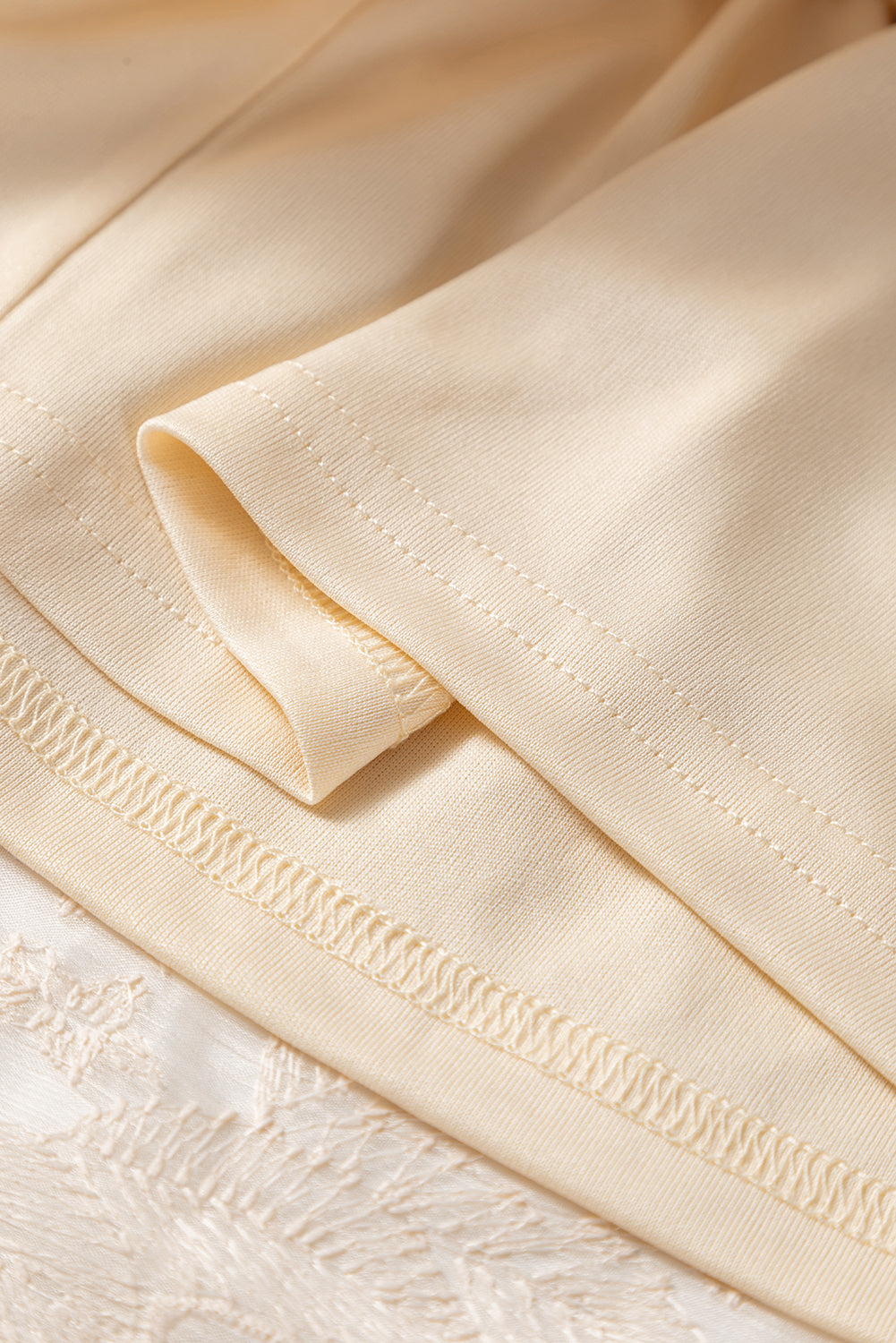 Oatmeal Embroidered Mesh Overlay Flowy Long Skirt - Velvet Stardust Co.