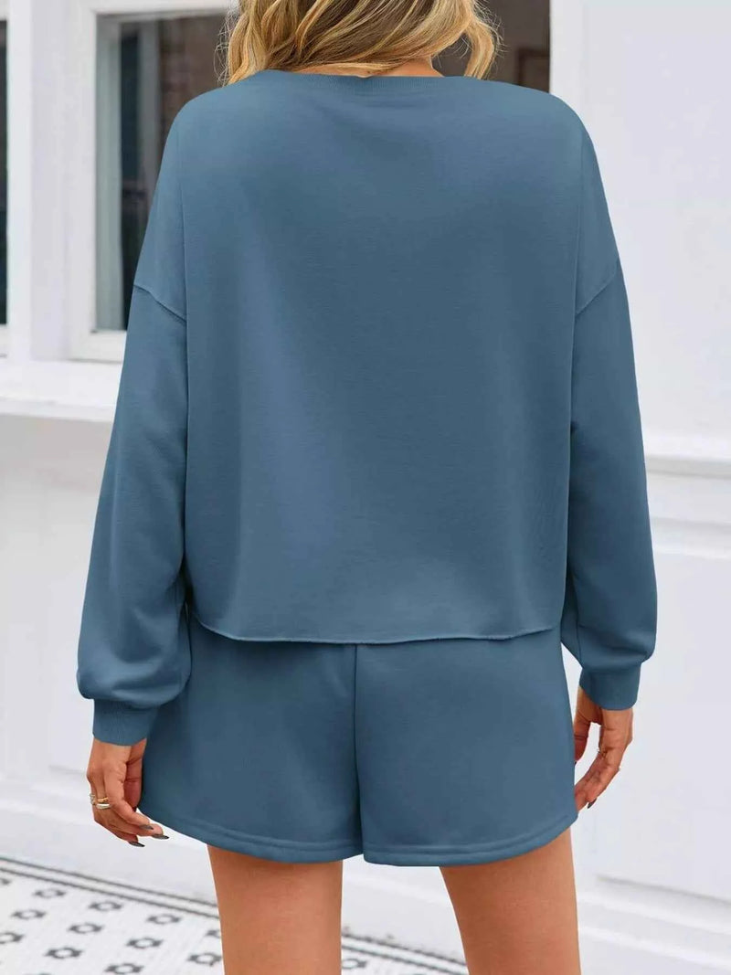 Pearl Embellished Round Neck Top and Skort Set