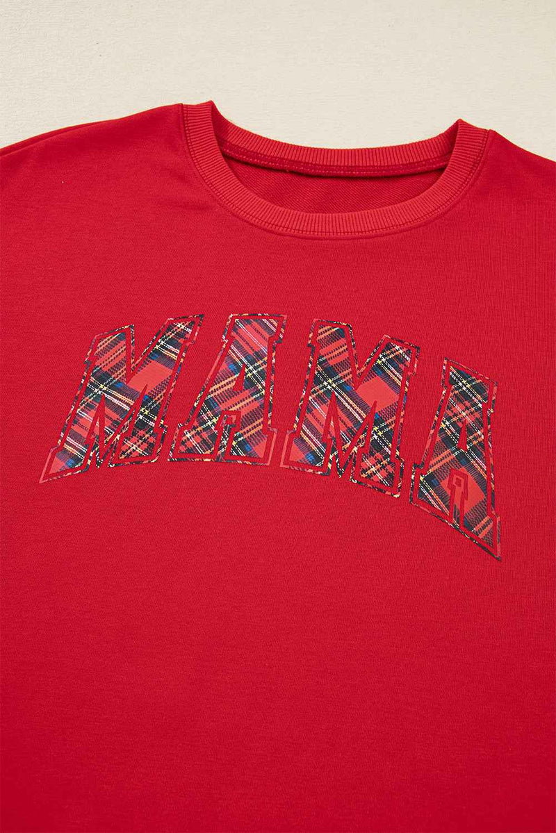 Red Plaid MAMA Graphic Christmas Holiday Crewneck Pullover and Pants Lounge Set