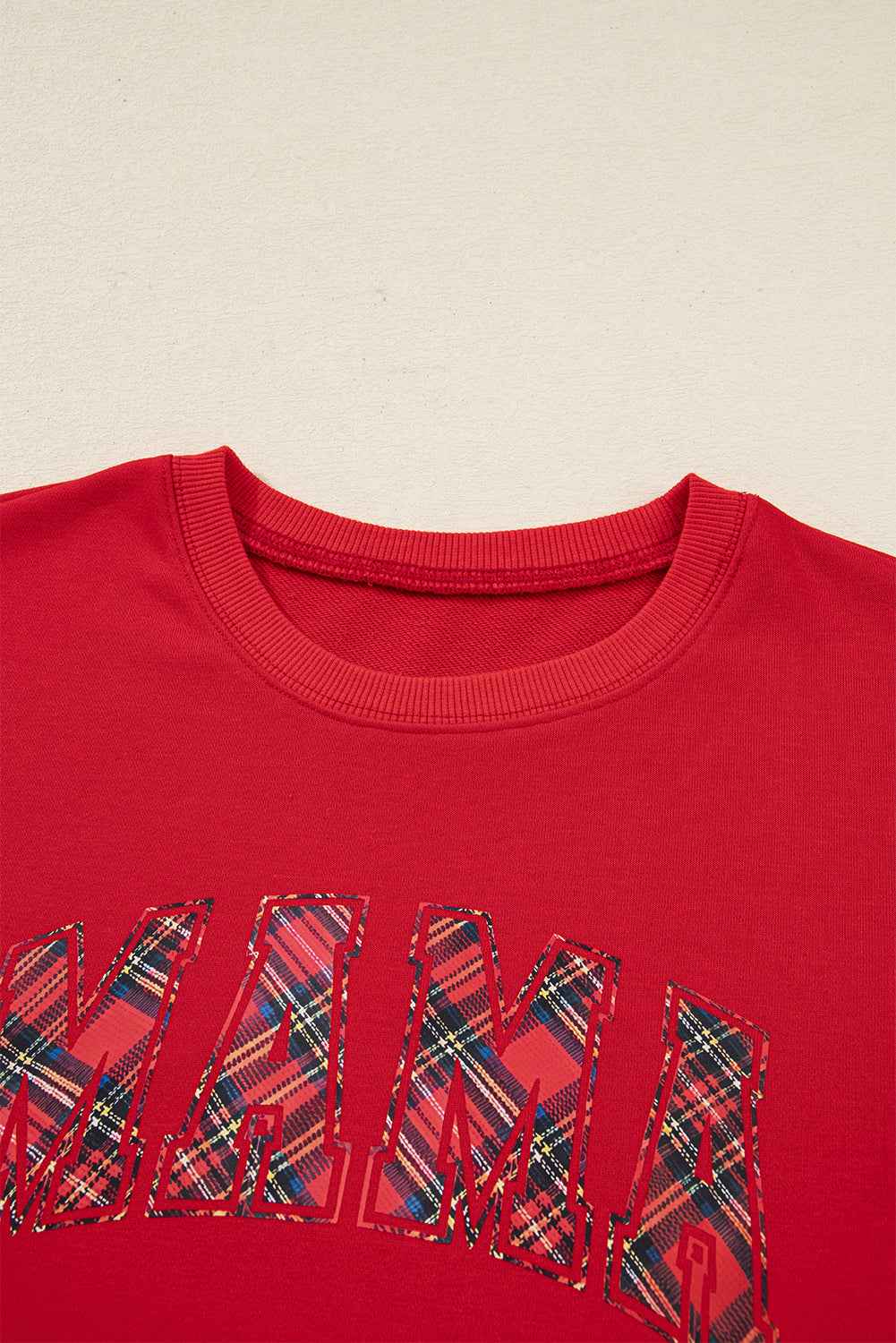 Red Plaid MAMA Graphic Christmas Holiday Crewneck Pullover and Pants Lounge Set - Velvet Stardust Co.