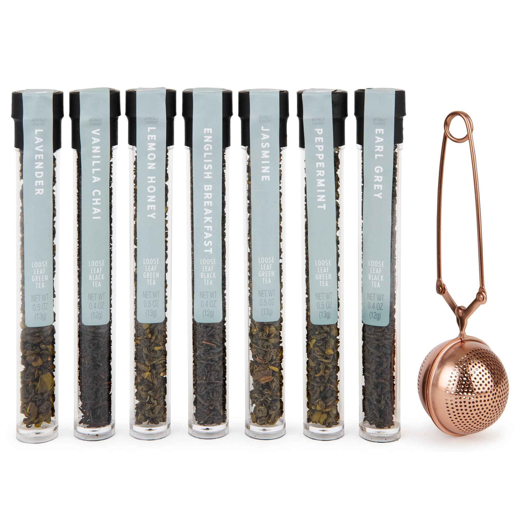 Tea Therapy™ Sampler Variety Gift Box – 7 Artisan Flavors with Rose Gold Infuser