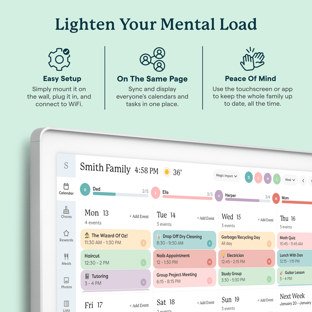Skylight 15 inch All-in-One Touchscreen Family Calendar and Chore Chart Wall Calendar, White
