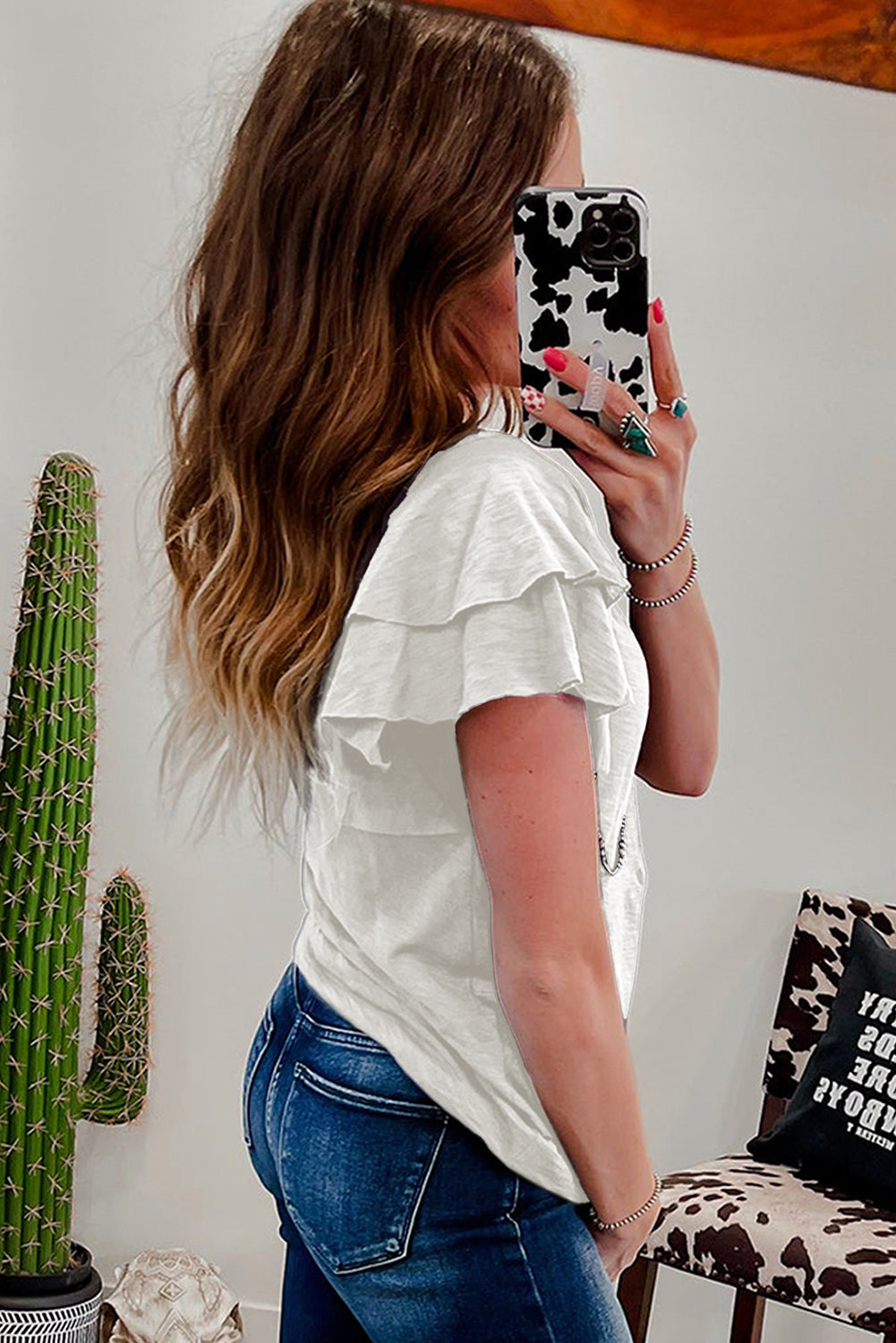 White Layered Ruffle Short Sleeve Round Neck Top - Velvet Stardust Co.