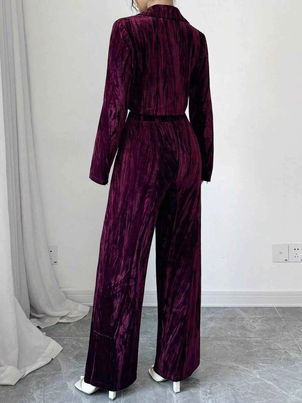 Pleated Velvet Blazer & Wide Leg Pants Set - Velvet Stardust Co. - Velvet Stardust Co.