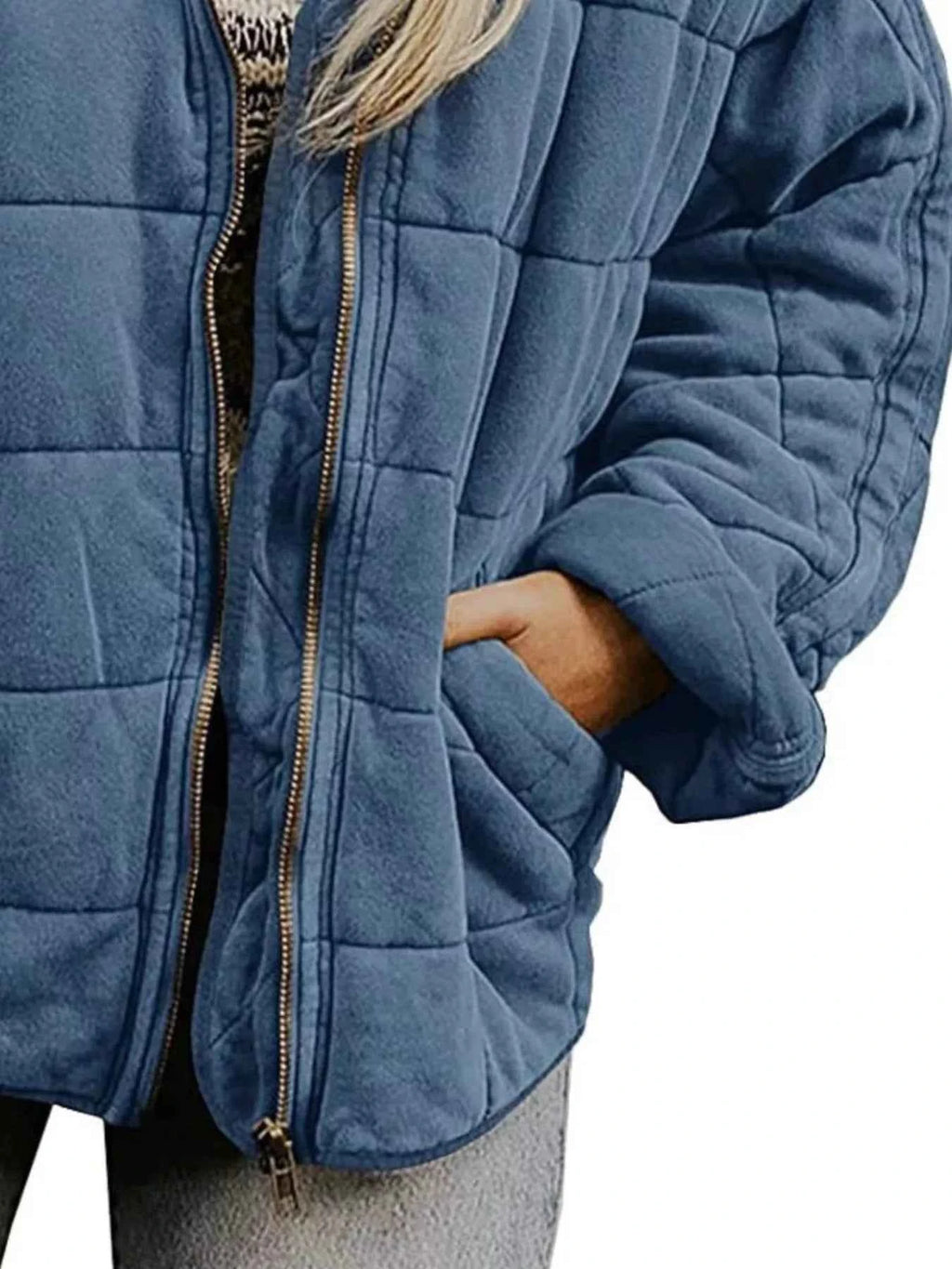 Full Size Zip Up Quilted Bomber Jacket Plus Size - Velvet Stardust Co.