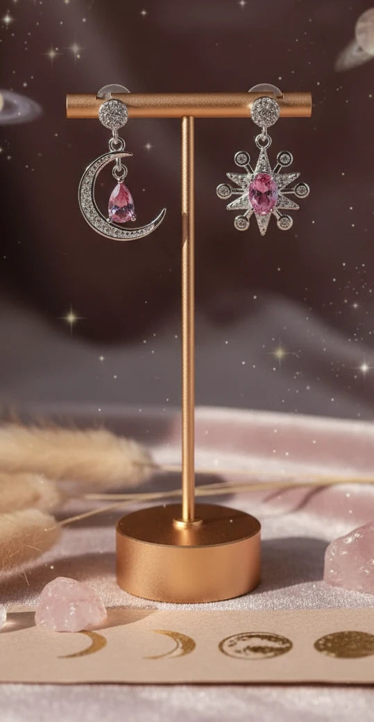1 Carat Moissanite 925 Sterling Silver Moon & Star Earrings -Velvet Stardust Co.