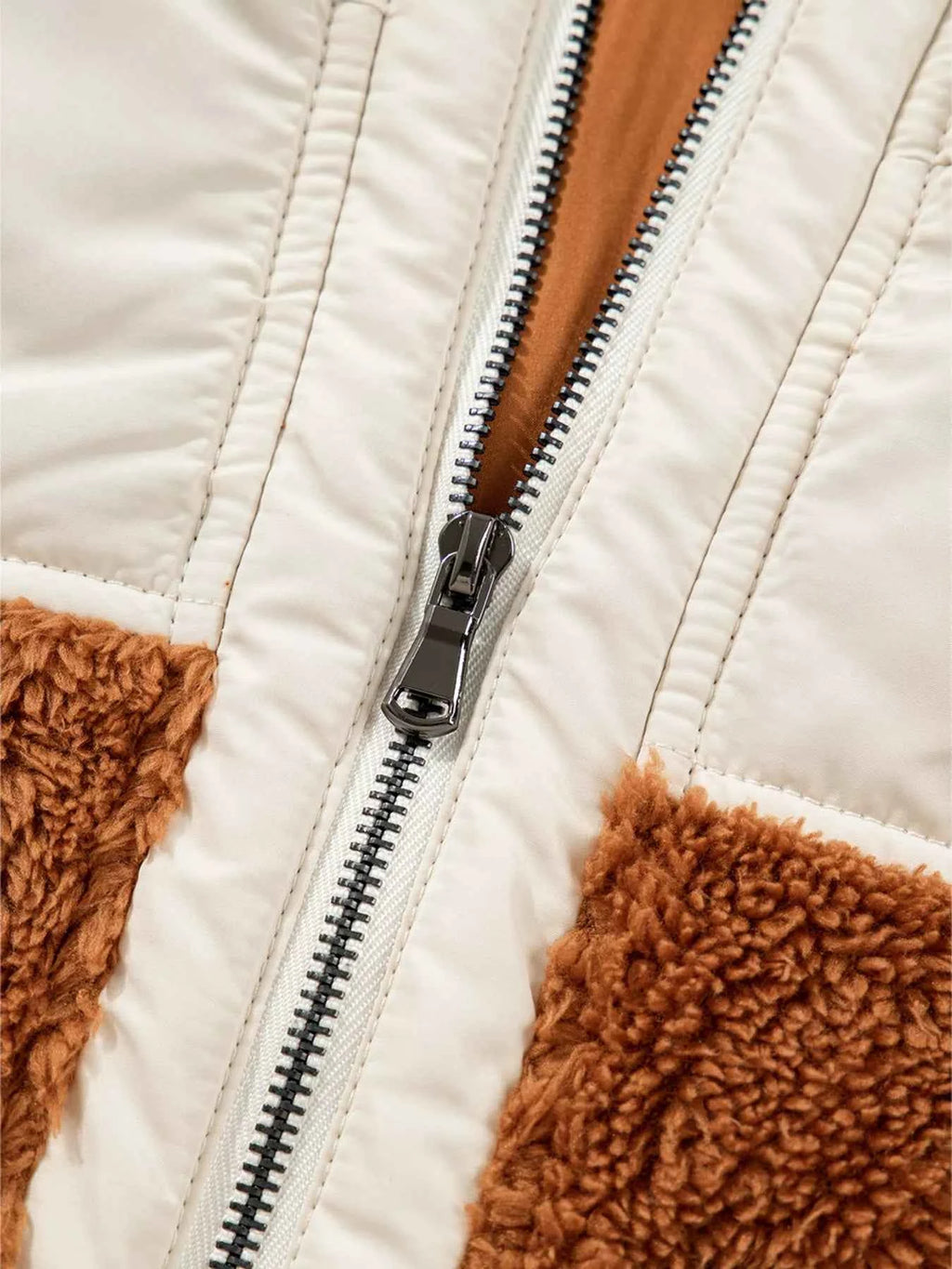 Color Block Plush Patchwork Zipper Stand Neck Vest Coat - Velvet Stardust Co.