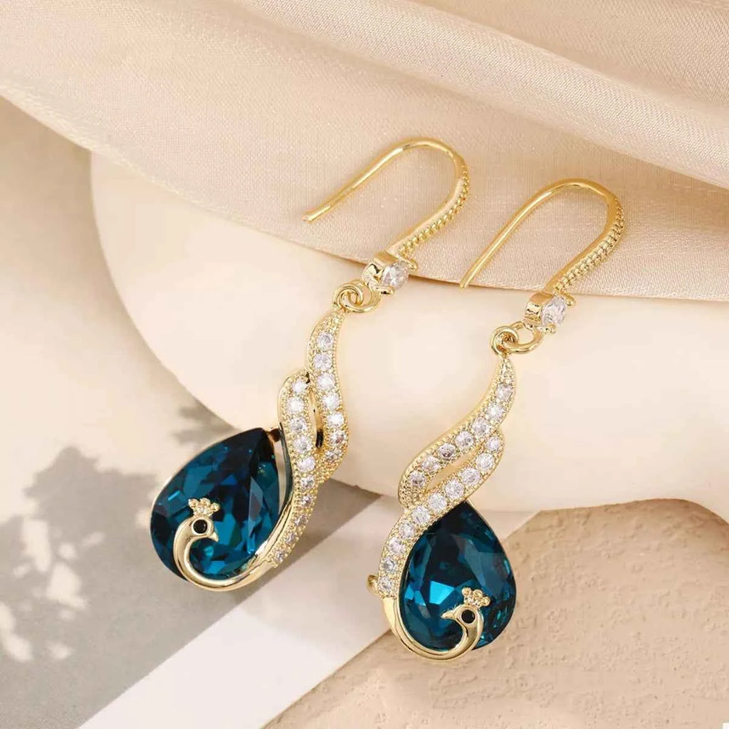 18K Gold-Plated Peacock Teardrop Earrings - Velvet Stardust Co.
