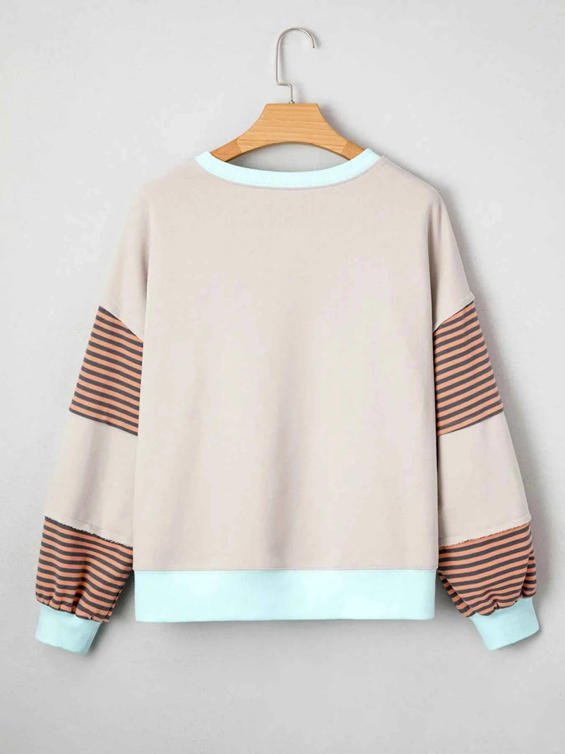Striped Colorblock Patchwork Drop Shoulder Sweatshirt – Boho Oversized Pullover