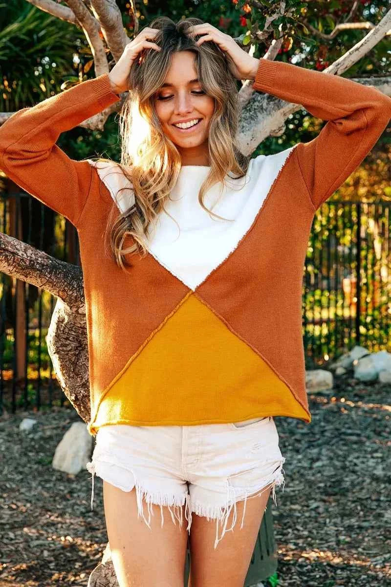 BiBi Color Block Geometric Sweater - Velvet Stardust Co.