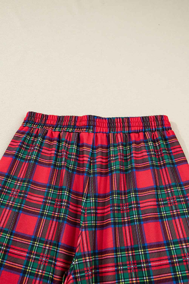 Red Plaid MAMA Graphic Christmas Holiday Crewneck Pullover and Pants Lounge Set