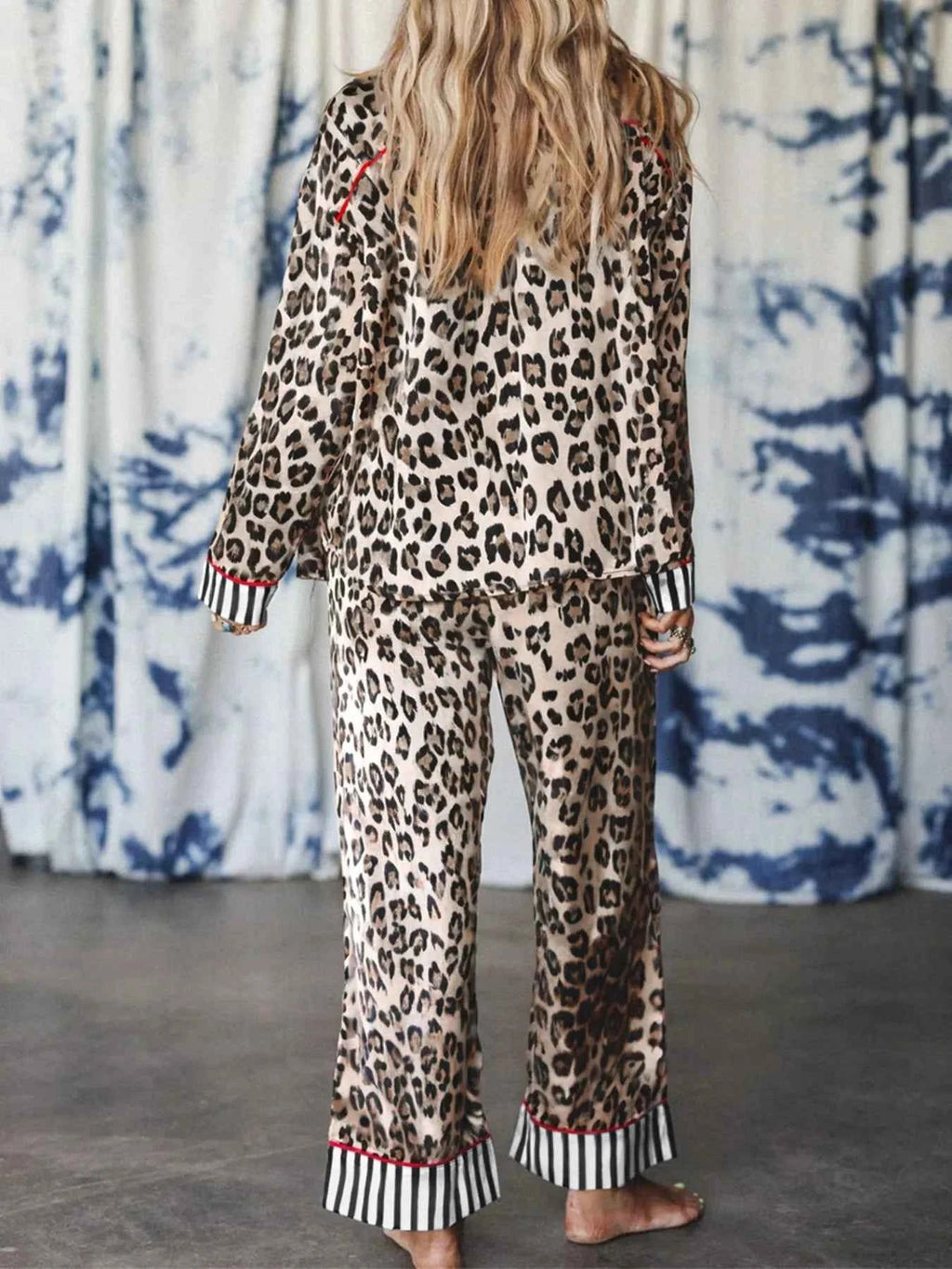 Leopard and Striped Trim Shirt and Pants Set - Velvet Stardust Co.