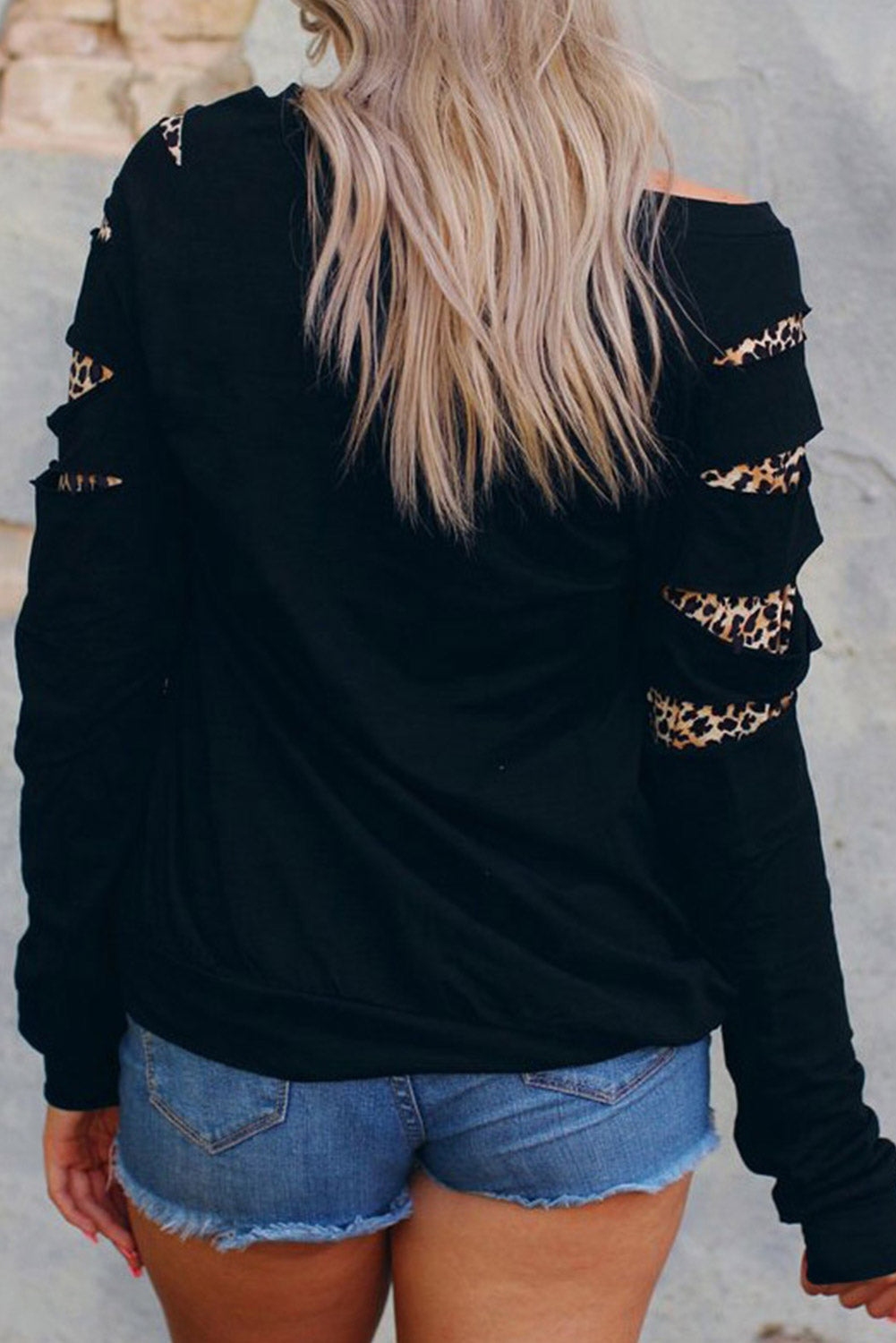 Black LOVE Sequin Pumpkin Leopard Print Cut Out Sleeve Sweatshirt - Velvet Stardust Co.