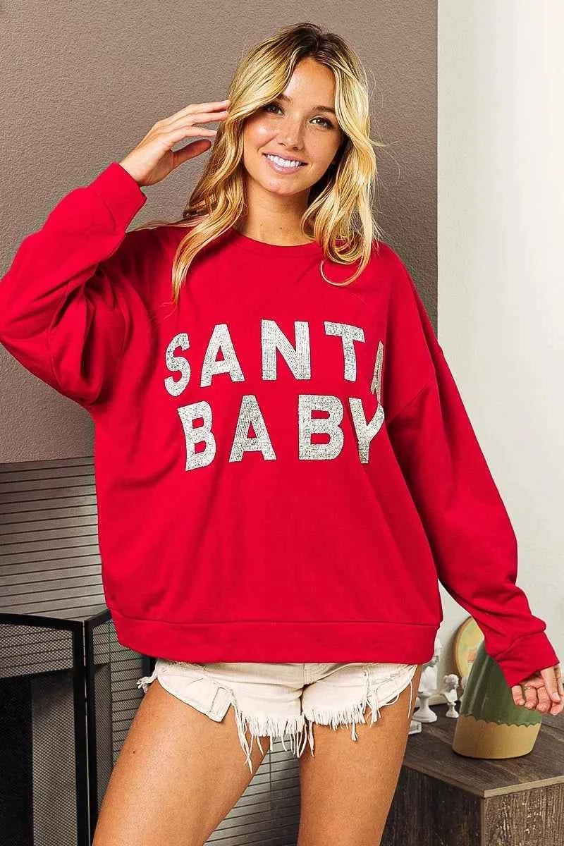 BiBi Santa Baby Lettering Christmas Sweatshirt - Velvet Stardust Co.
