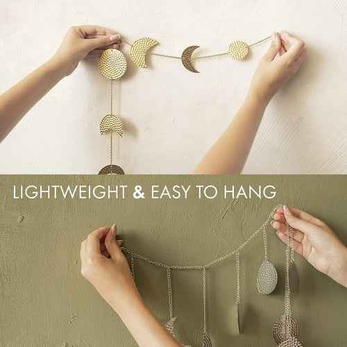 Moon Phase Wall Decor Hanging Garland 7 Gold Hammered Metal Boho - Velvet Stardust Co.