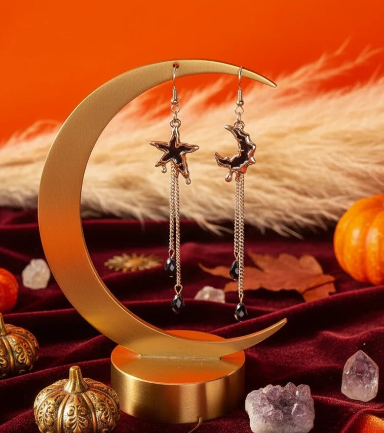 Star & Moon Chain Drop Earrings - Velvet Stardust Co.